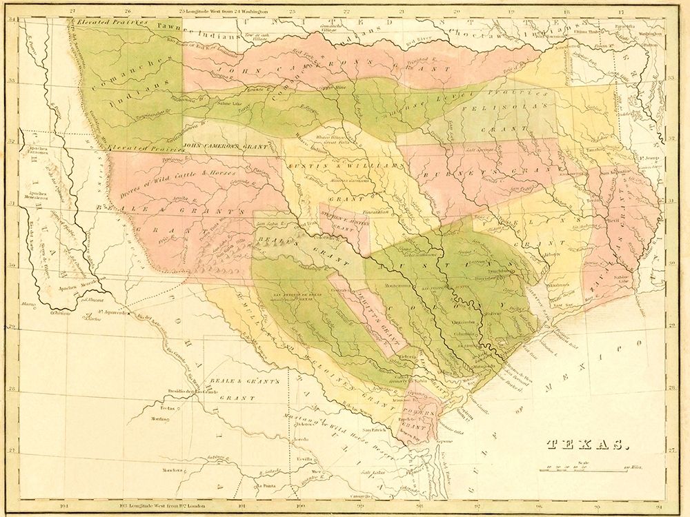 Texas with Grants and Indian Territory - 1819 art print by Unknown for $57.95 CAD