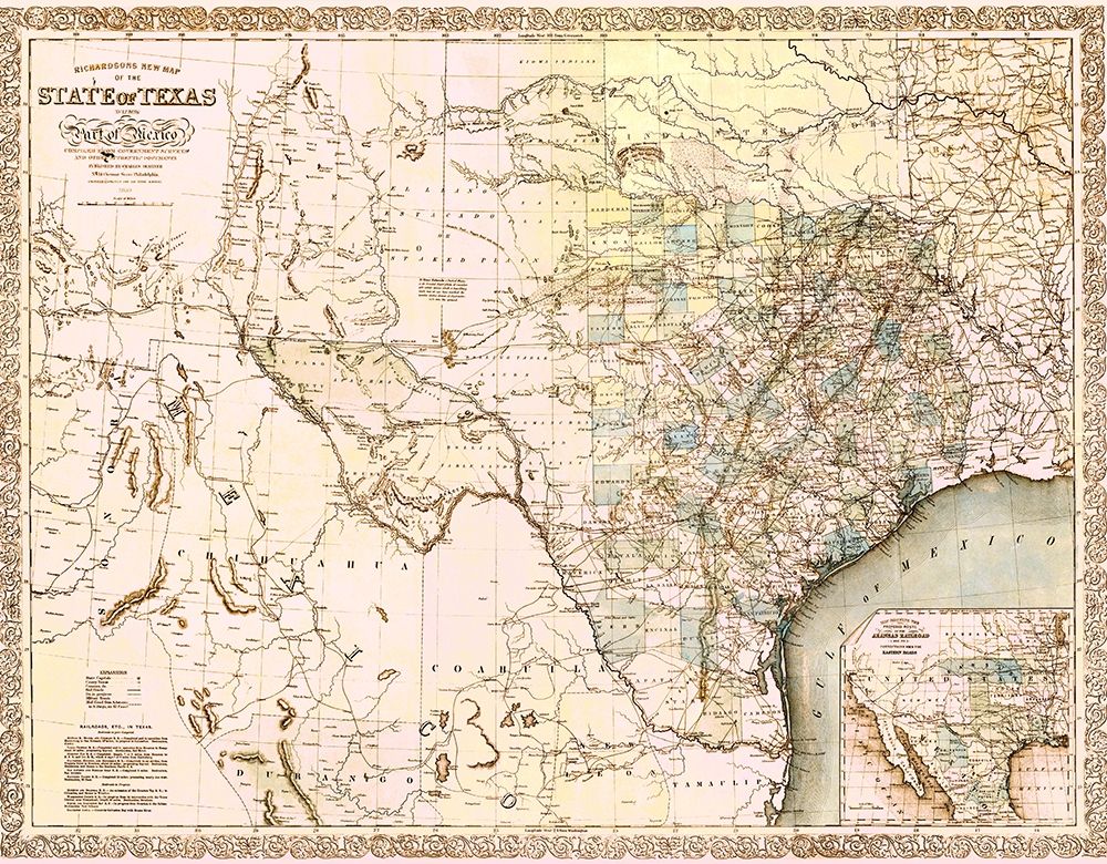 Texas and Northern Mexico - Desilver 1859 art print by Desilver for $57.95 CAD