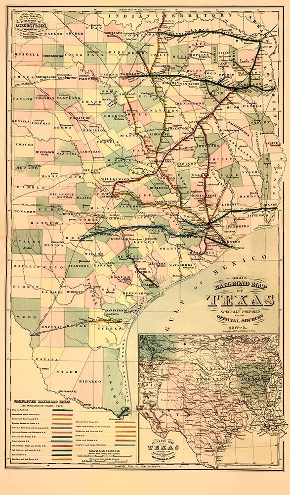GrayS Railroad Map - 1877 art print by Unknown for $57.95 CAD
