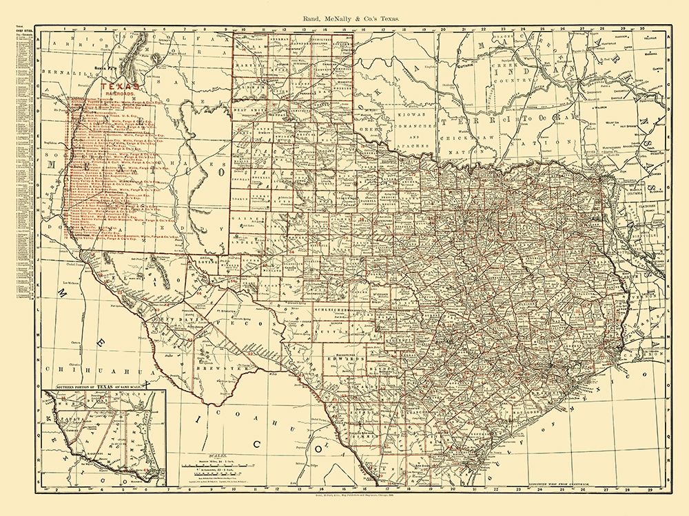Texas State Railroads - Rand McNally 1900 art print by Rand McNally for $57.95 CAD