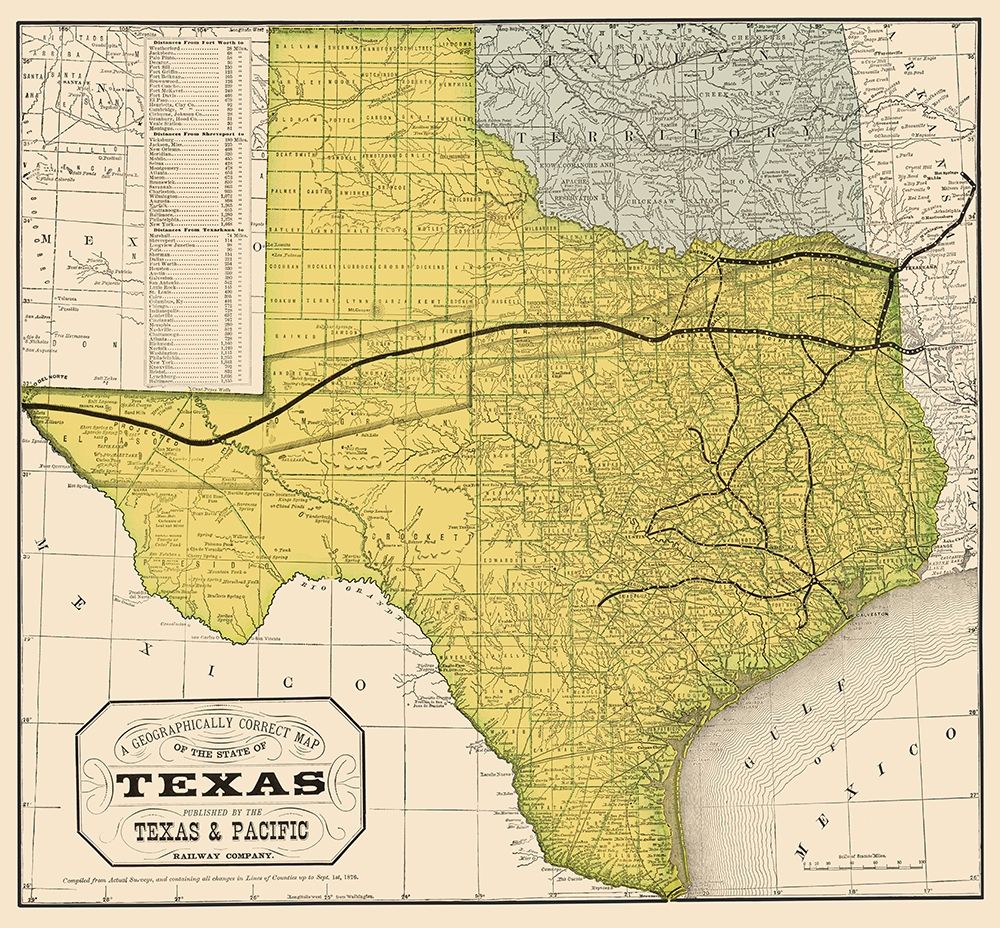 Texas Geographical Map 1876 art print by Unknown for $57.95 CAD