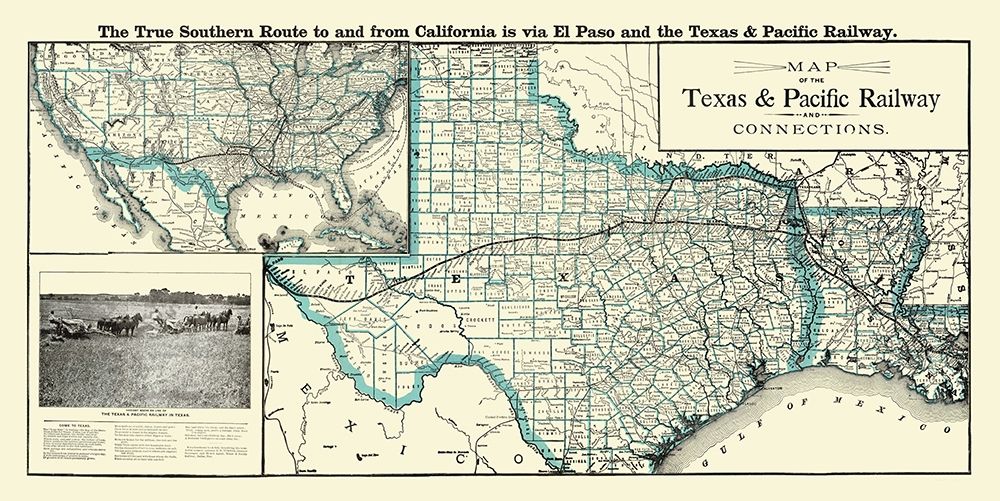 Texas and Pacific Railway with Connections 1903 art print by Woodward for $57.95 CAD