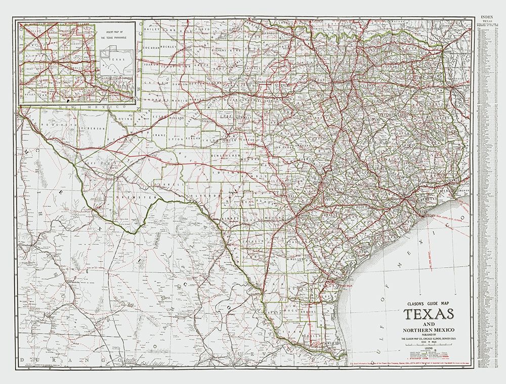 Texas and Northern Mexico - Clason 1931 art print by Clason for $57.95 CAD