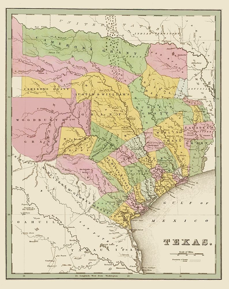 Texas Eastern Landowner Grants - Bradford 1838 art print by Bradford for $57.95 CAD