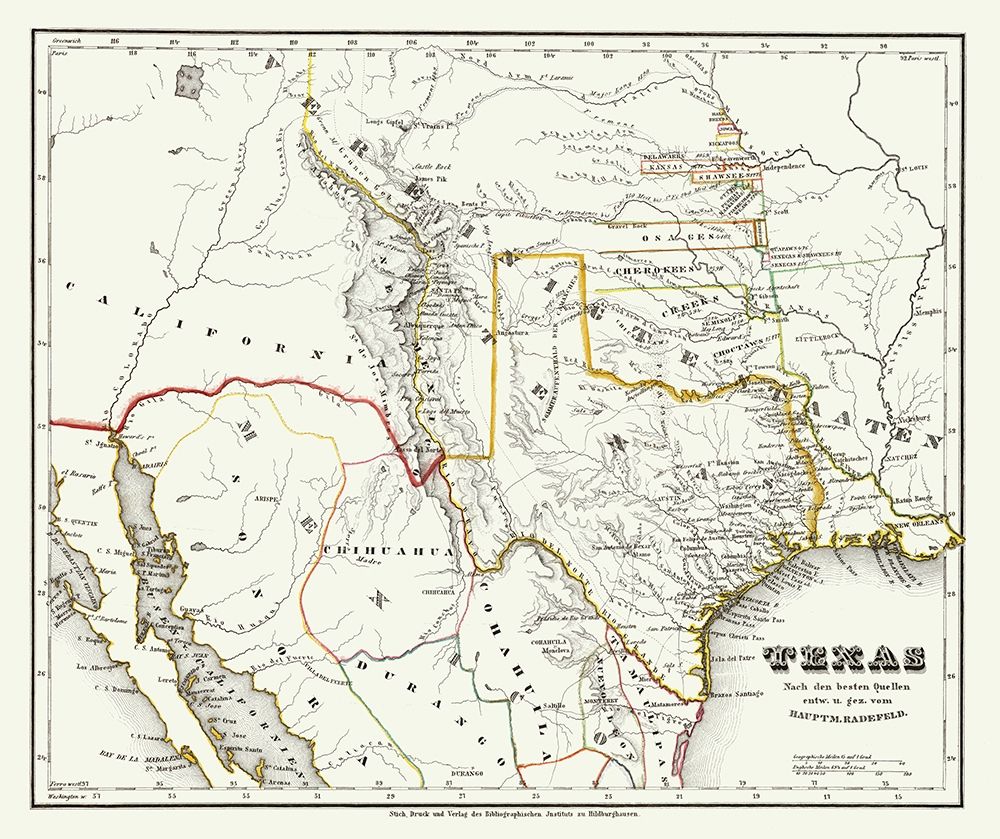 Texas and Surrounding Territories - Radefeld 1846 art print by Radefeld for $57.95 CAD