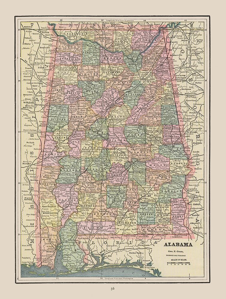 Alabama - Cram 1892 art print by Cram for $57.95 CAD