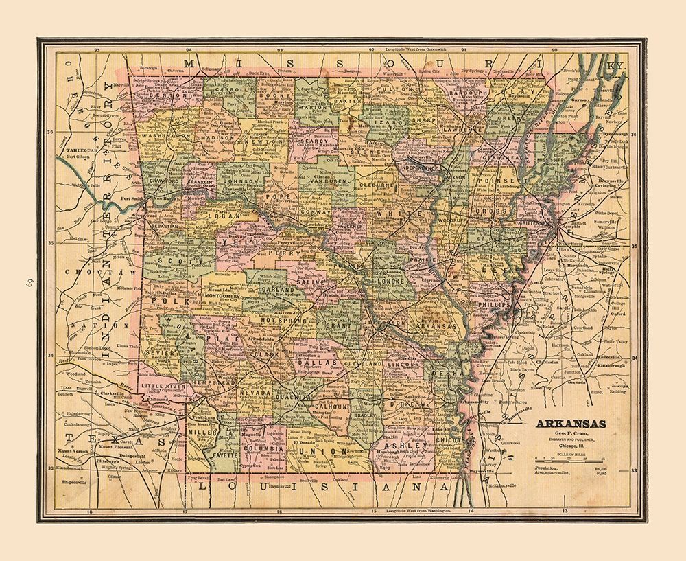 Arkansas, United States - Cram 1888 art print by Cram for $57.95 CAD