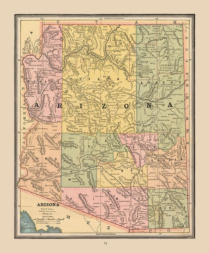 Arizona, United States - Cram 1888 art print by Cram for $57.95 CAD