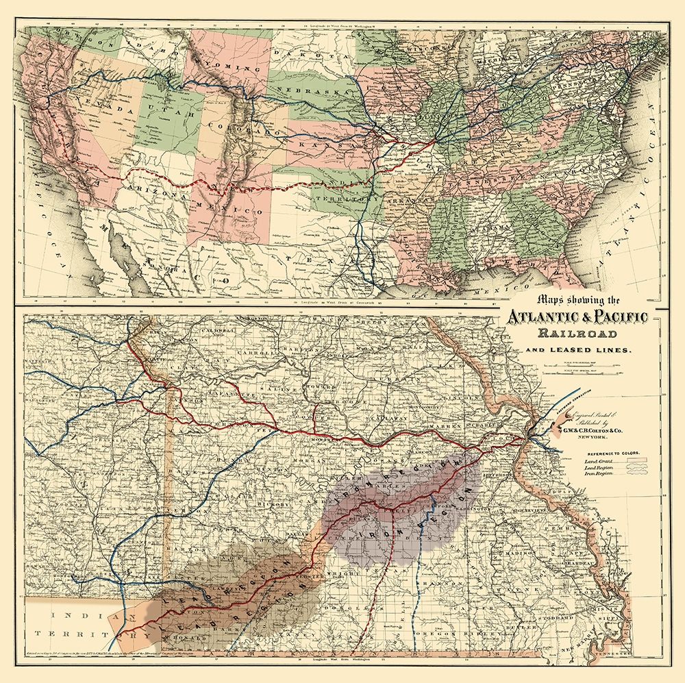 Atlantic and Pacific Railroad - Colton 1873 art print by Colton for $57.95 CAD
