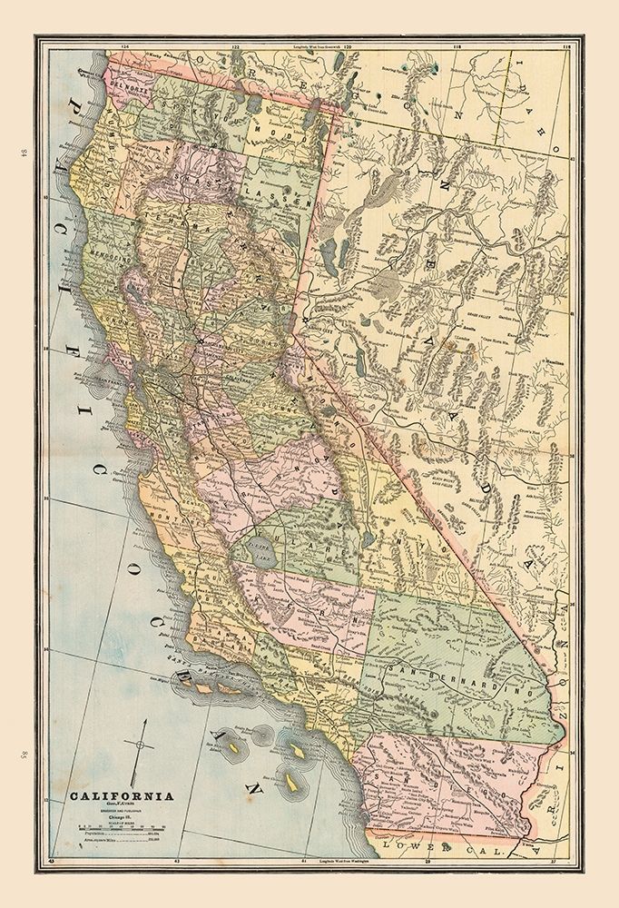California, United States - Cram 1888 art print by Cram for $57.95 CAD