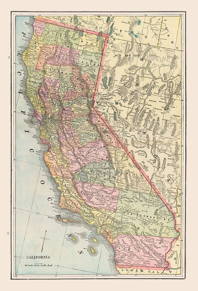 California - Cram 1892 art print by Cram for $57.95 CAD