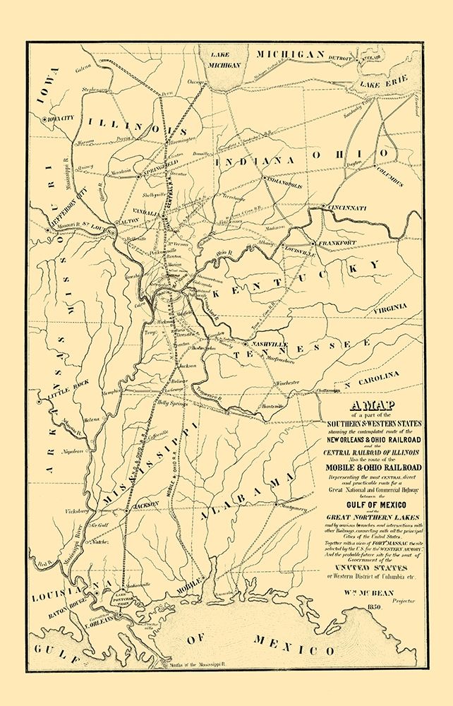 Proposed Rail Lines Gulf of Mexico Northern Lakes art print by McBean for $57.95 CAD