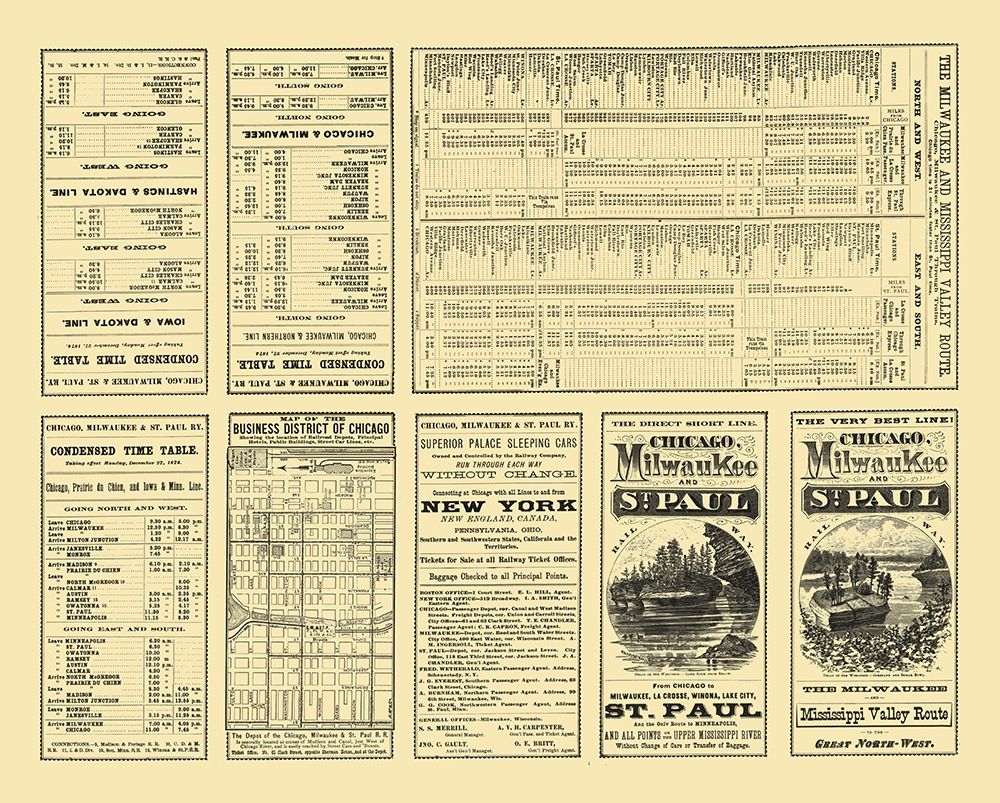 Chicago, Milwaukee,  St Paul Railway Timetable art print by Rand McNally for $57.95 CAD
