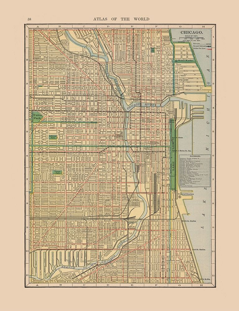 Chicago  Illinois  - Hammond 1910 art print by Hammond for $57.95 CAD