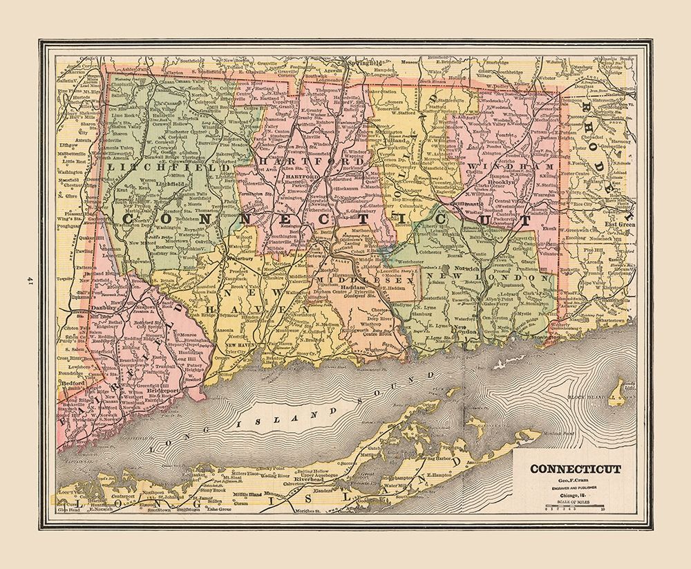Connecticut - Cram 1888 art print by Cram for $57.95 CAD