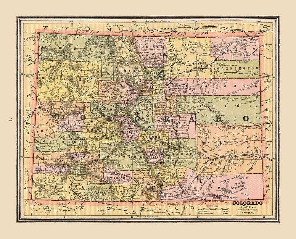 Colorado, United States - Cram 1888 art print by Cram for $57.95 CAD