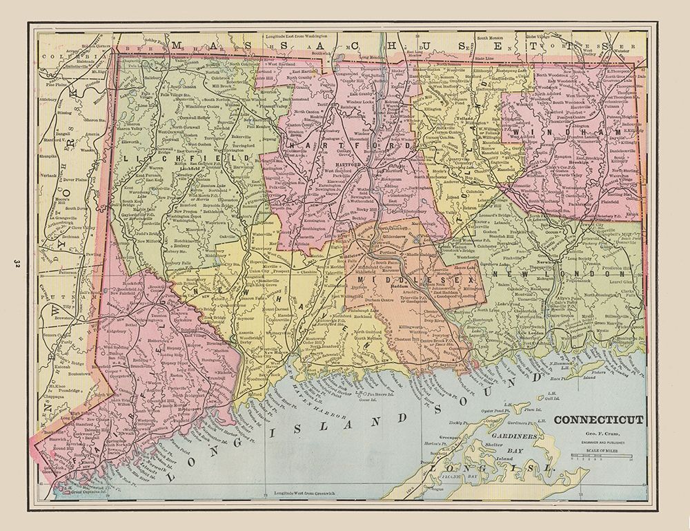 Connecticut - Cram 1892 art print by Cram for $57.95 CAD