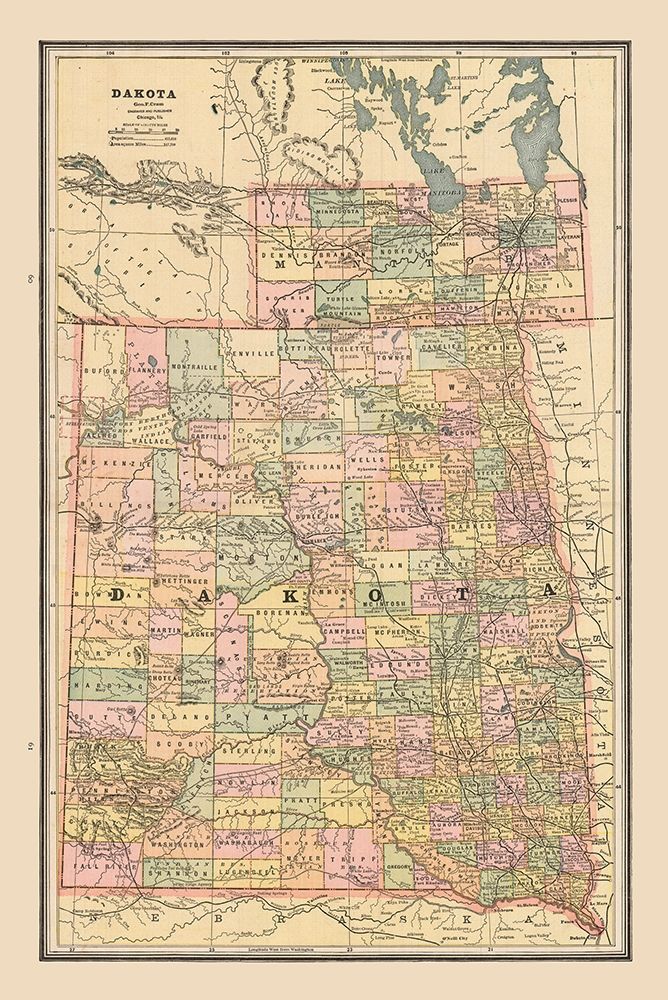 Dakota, United States - Cram 1888 art print by Cram for $57.95 CAD