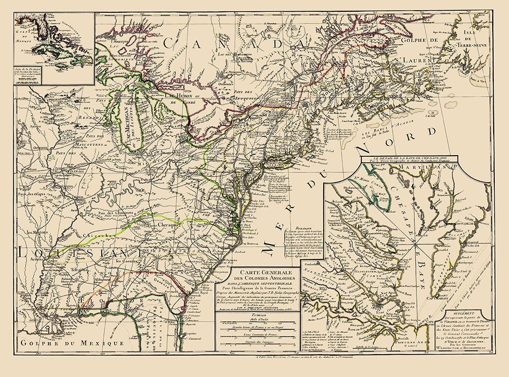 US East of Mississippi River - Phelippeaux 1783 art print by Phelippeaux for $57.95 CAD