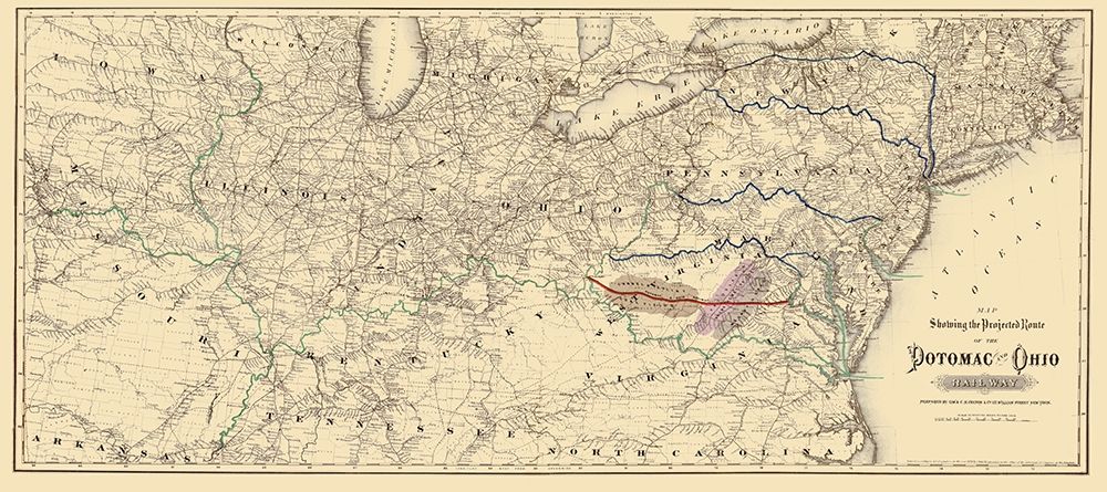Potomac and Ohio Railway Projected Route 1874 art print by Colton for $57.95 CAD