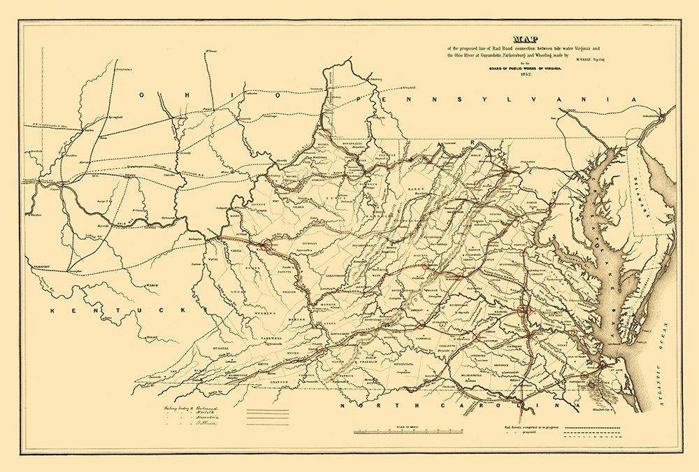 Tide Water Virginia to Ohio River Proposed 1852 art print by Vaisz for $57.95 CAD
