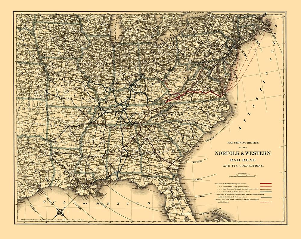 Norfolk and Western Railroad - Colton 1887 art print by Colton for $57.95 CAD
