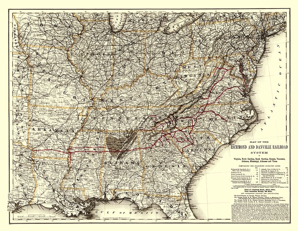 Richmond and Danville Railroad - Colton 1881 art print by Colton for $57.95 CAD