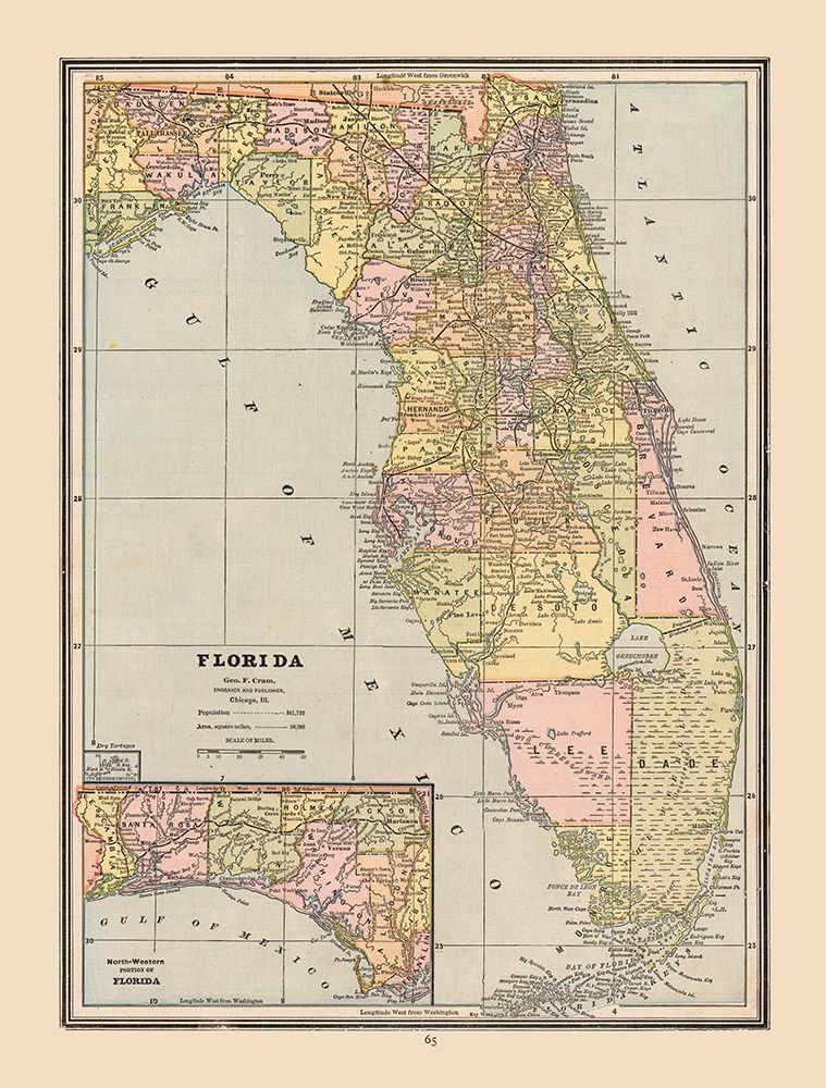 Florida, United States - Cram 1888 art print by Cram for $57.95 CAD