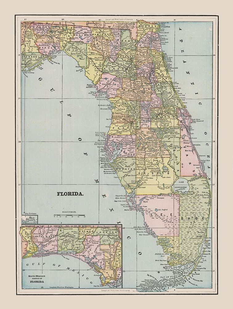 Florida - Cram 1892 art print by Cram for $57.95 CAD
