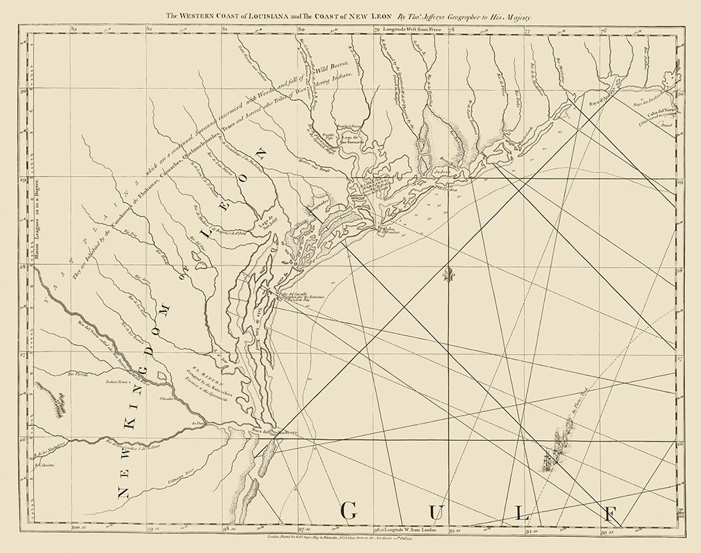 West Coast Louisiana, New Leon - Jefferys 1775 art print by Jefferys for $57.95 CAD