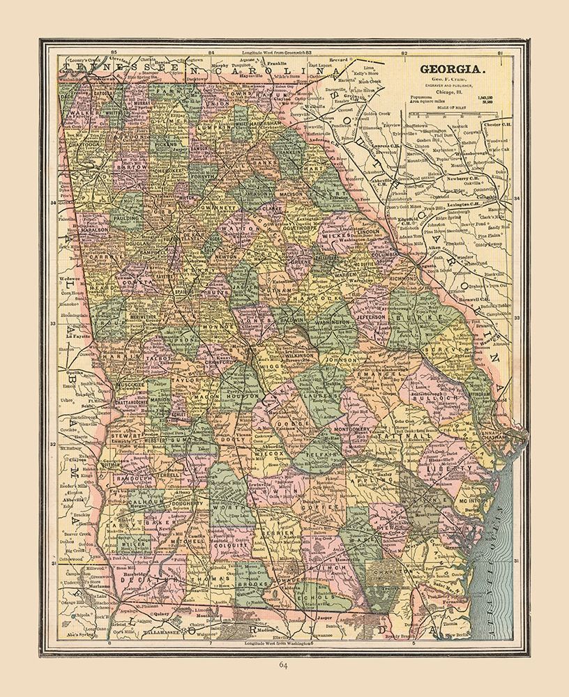 Georgia, United States - Cram 1888 art print by Cram for $57.95 CAD