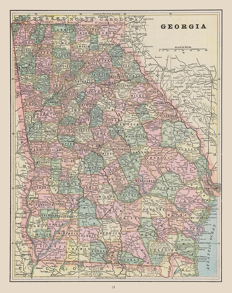 Georgia - Cram 1892 art print by Cram for $57.95 CAD