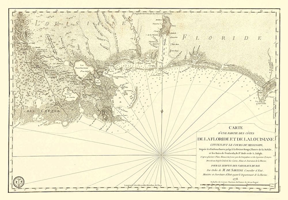 Florida Louisiana Gulf Coast - Sartine 1778 art print by Sartine for $57.95 CAD