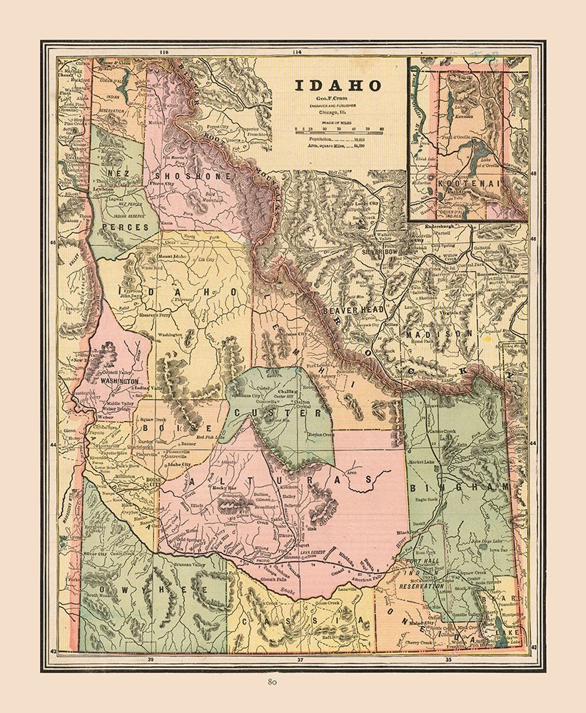 Idaho, United States - Cram 1888 art print by Cram for $57.95 CAD