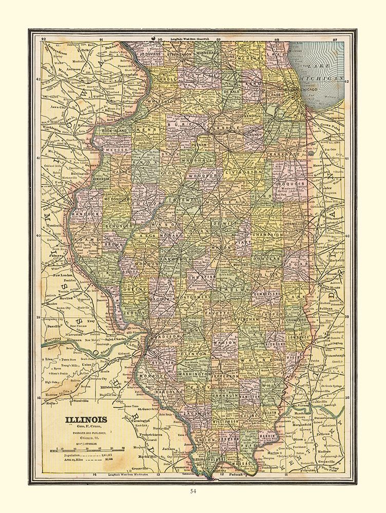 Illinois - Cram 1888 art print by Cram for $57.95 CAD