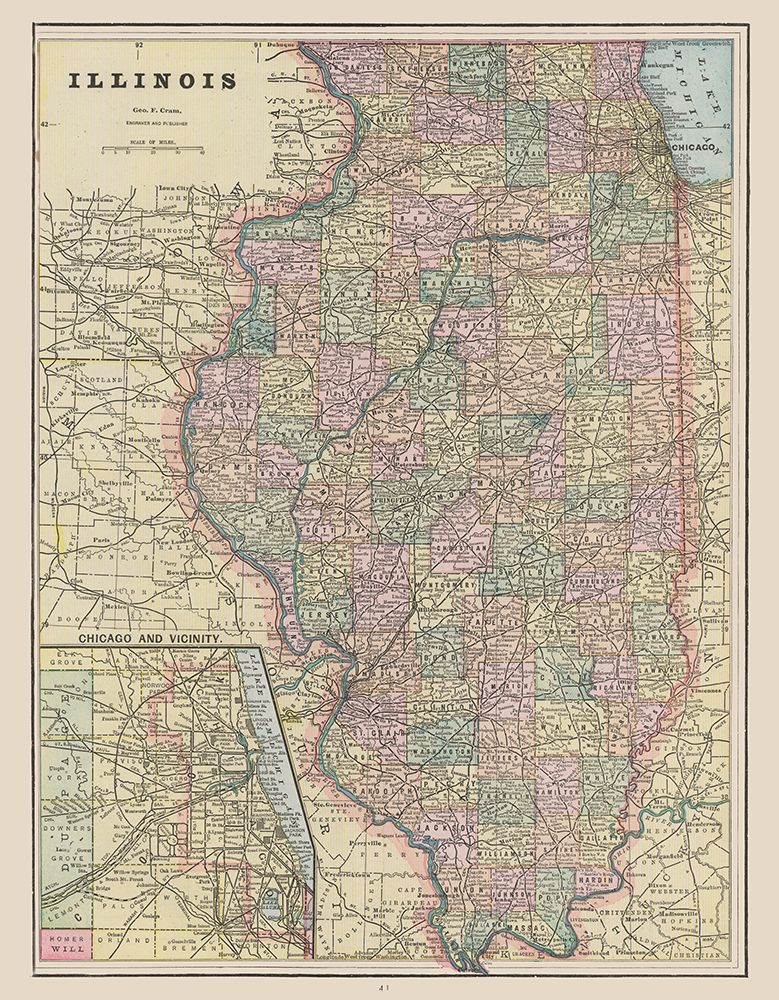 Illinois - Cram 1892 art print by Cram for $57.95 CAD