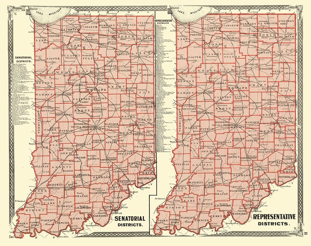 Indiana Senatorial, Representative Districts 1876 art print by Baskin for $57.95 CAD