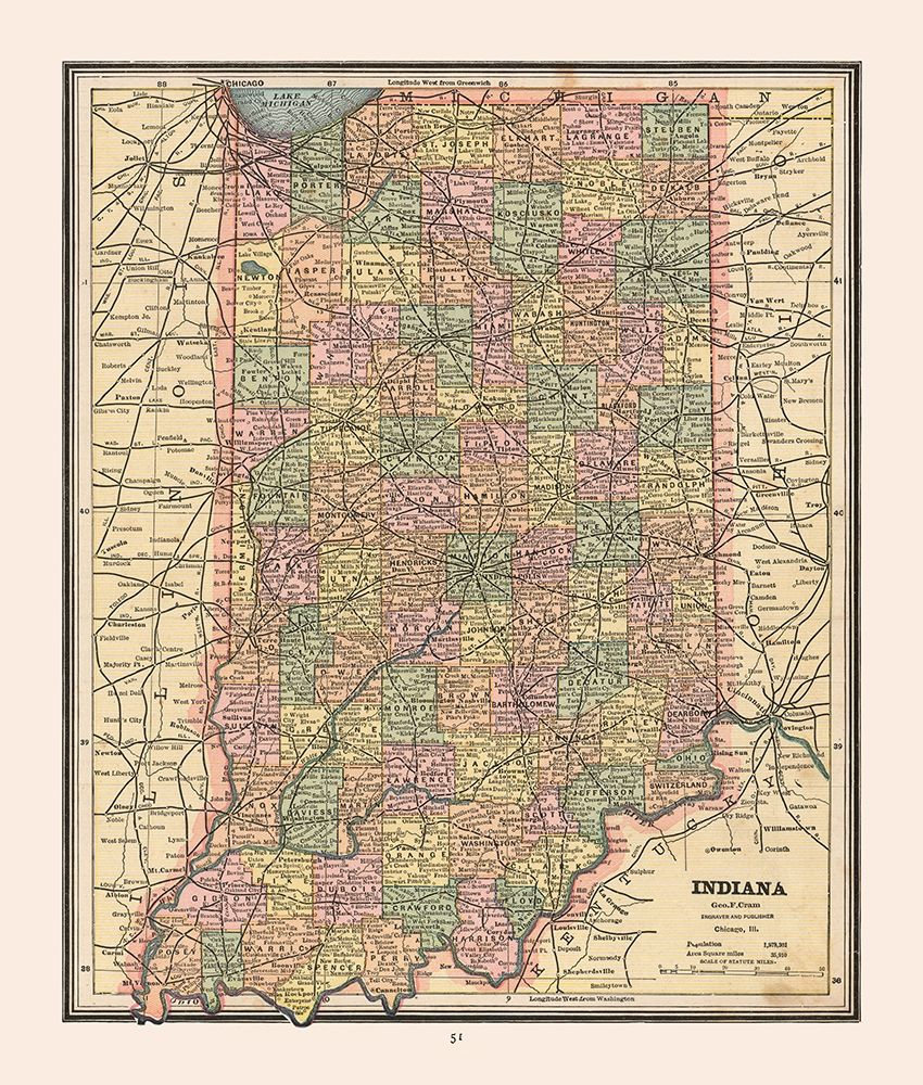 Indiana - Cram 1888 art print by Cram for $57.95 CAD