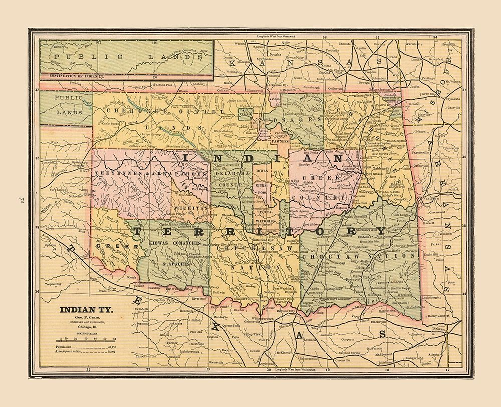 Indian Territory, Oklahoma - Cram 1888 art print by Cram for $57.95 CAD