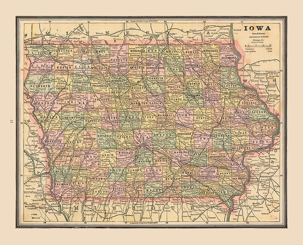 Iowa - Cram 1888 art print by Cram for $57.95 CAD