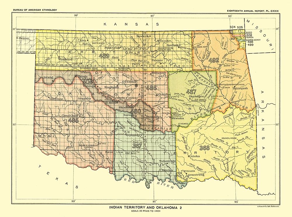 Indian Territory  Oklahoma - Hoen 1896 art print by Hoen for $57.95 CAD