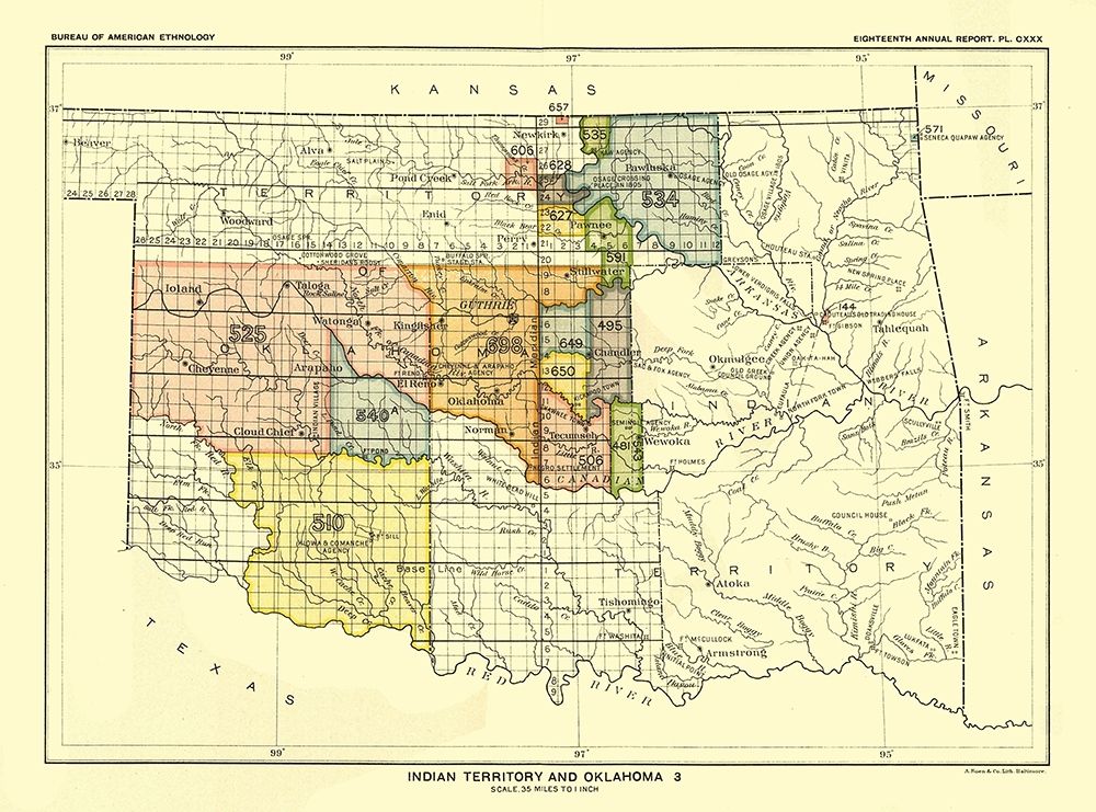 Indian Territory Oklahoma - Guthrie - Hoen 1896 art print by Hoen for $57.95 CAD