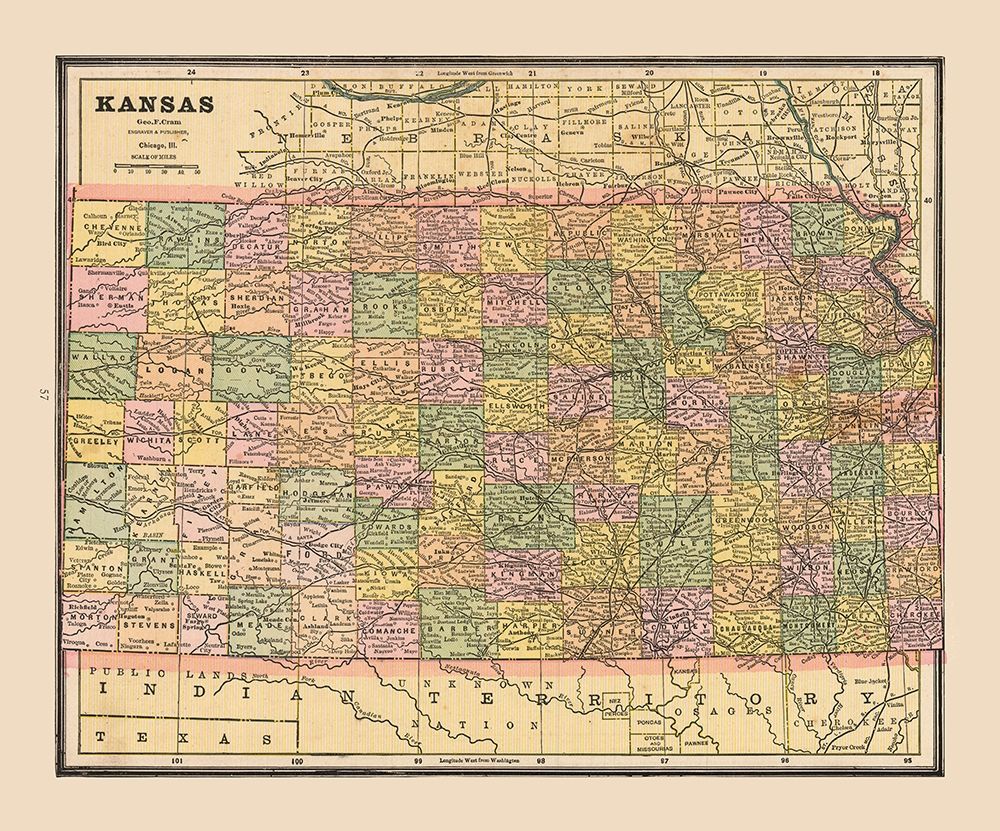 Kansas - Cram 1888 art print by Cram for $57.95 CAD