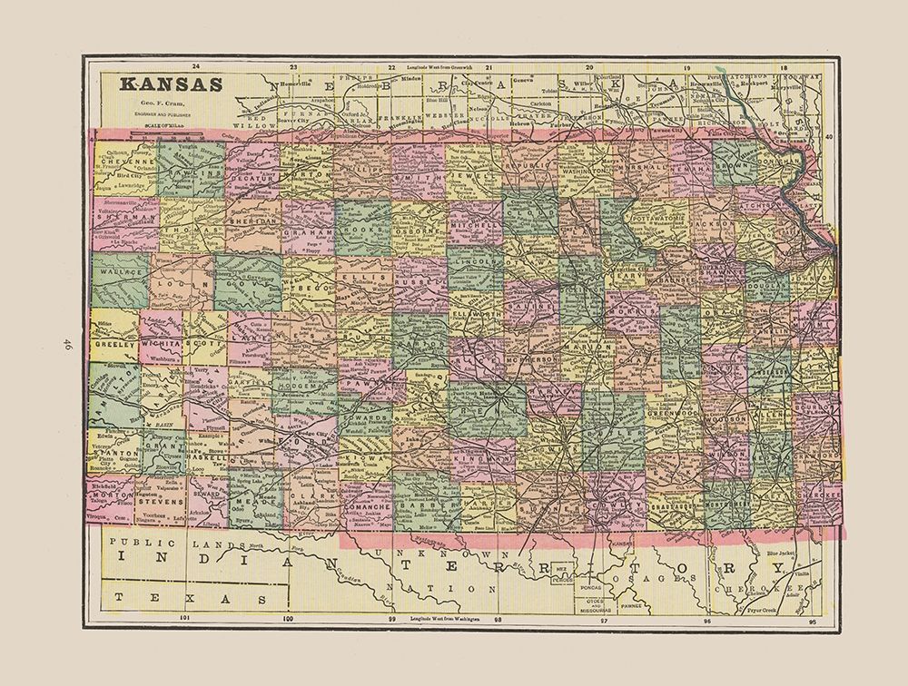 Kansas - Cram 1892 art print by Cram for $57.95 CAD