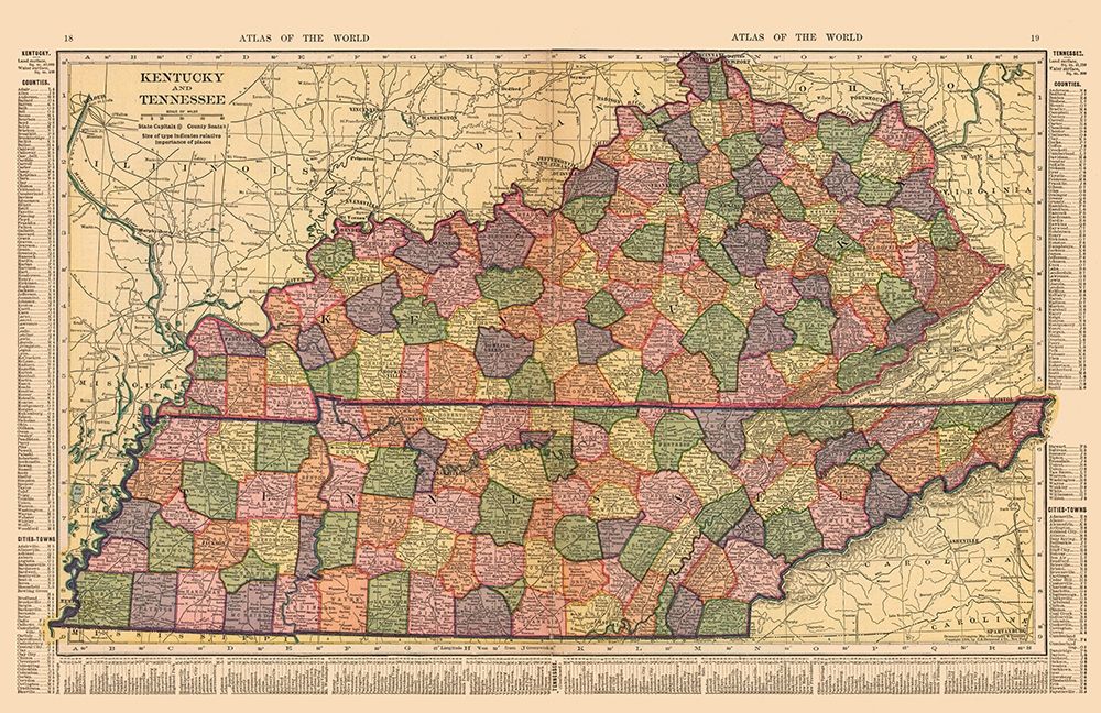 Kentucky, Tennessee - Hammond 1910 -xx.51 x art print by Hammond for $57.95 CAD