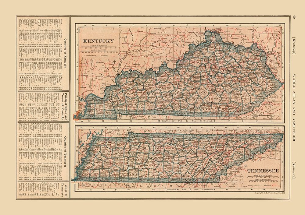 Kentucky - Tennessee - Reynold 1921 art print by Reynold for $57.95 CAD