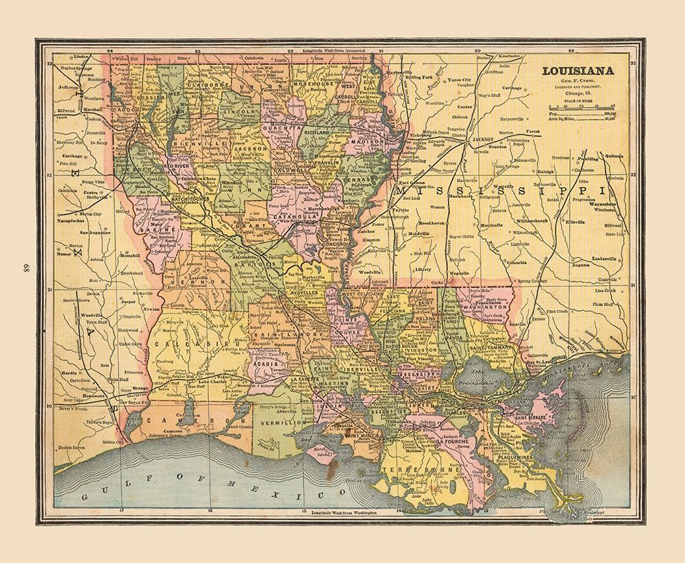 Louisiana, United States - Cram 1888 art print by Cram for $57.95 CAD