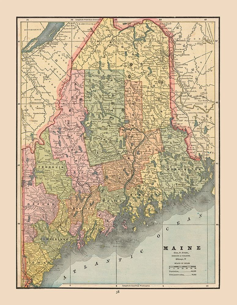 Maine - Cram 1888 art print by Cram for $57.95 CAD