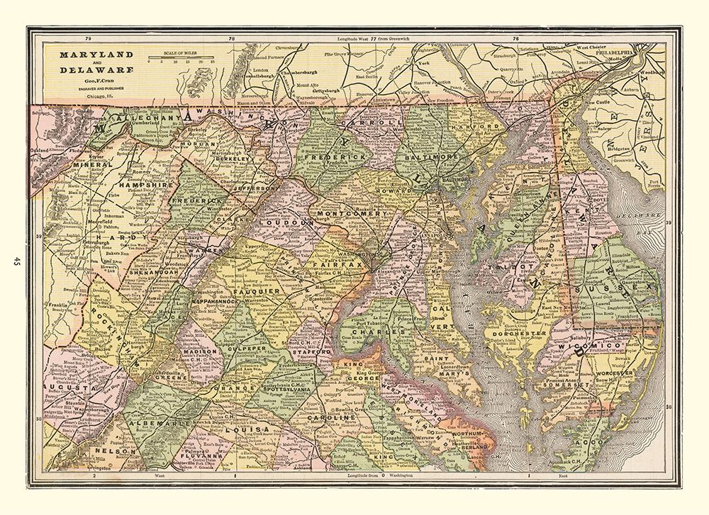 Maryland, Delaware - Cram 1888 art print by Cram for $57.95 CAD