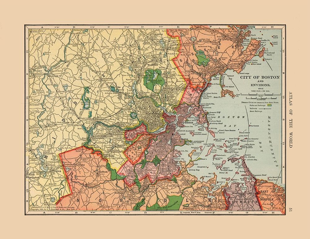 Boston  Massachusetts - Hammond 1910 art print by Hammond for $57.95 CAD